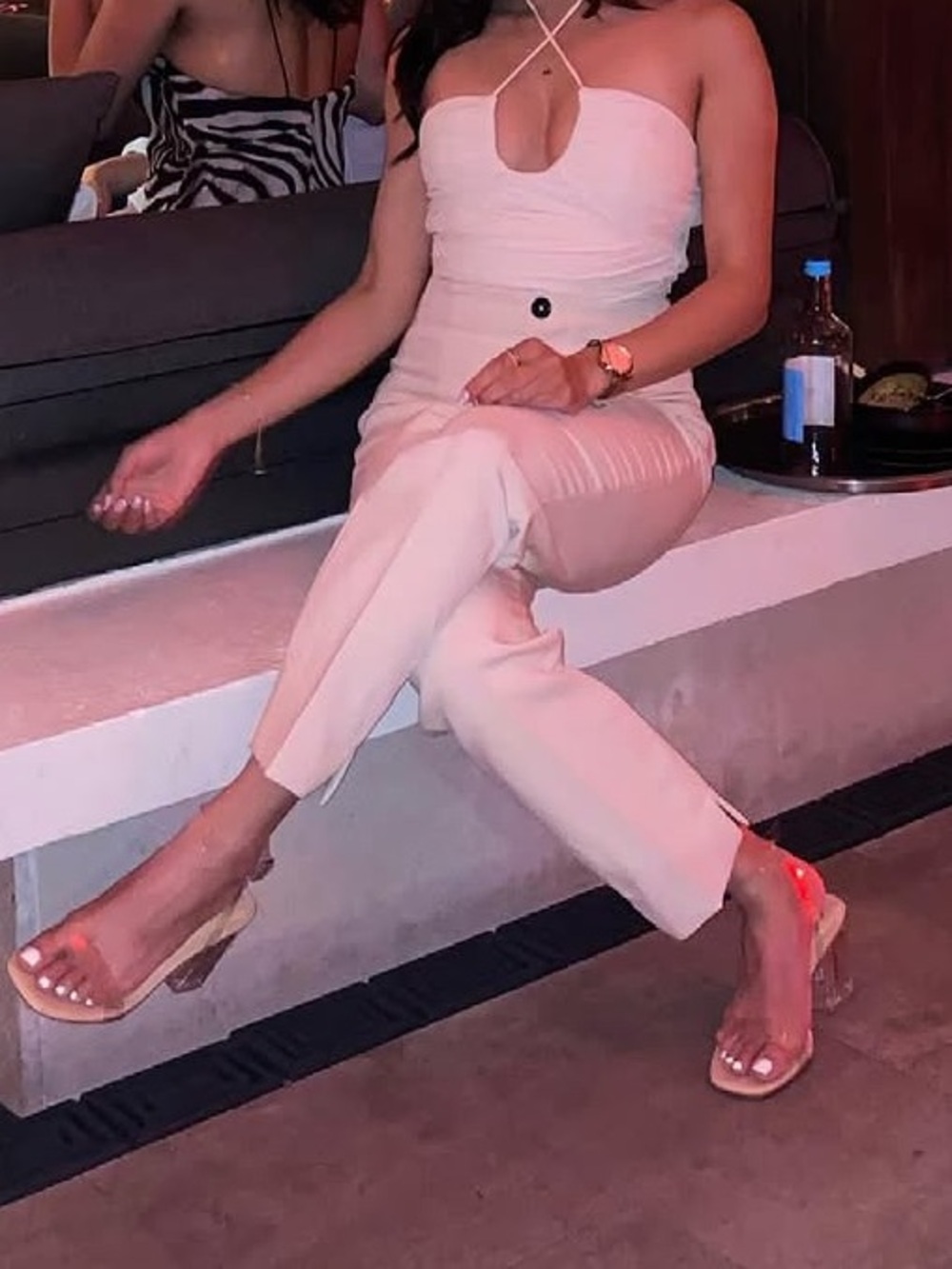 Cream Strapless Top with halter tie